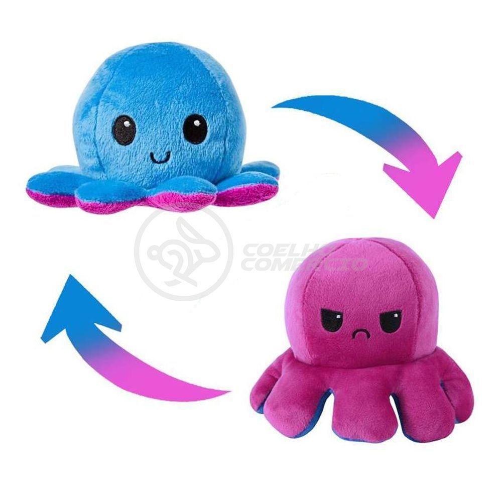 Polvo Reversível Bipolar De Pelúcia Humor Feliz E Bravo 2 Em 1 Tiktok Fofinho Macio - Azul E Roxo - 4