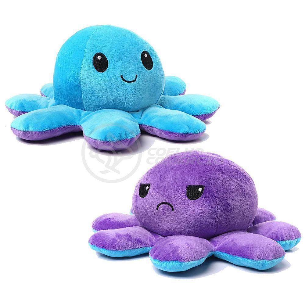 Polvo Reversível Bipolar De Pelúcia Humor Feliz E Bravo 2 Em 1 Tiktok Fofinho Macio - Azul E Roxo - 8