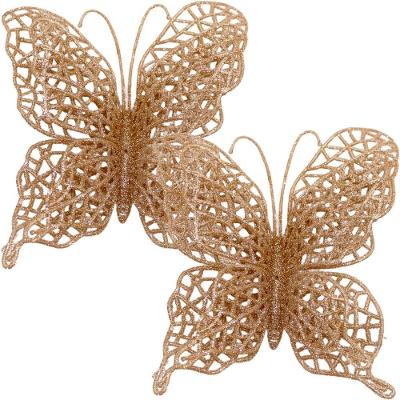 Kit 8 Pendente árvore Natal Borboleta Natalino Gold De 15cm