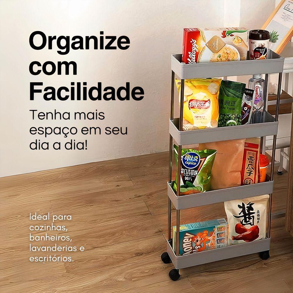 Estante Móvel Compacta 4 Andares Em Plástico Cinza Com Rodas Giratórias - 4