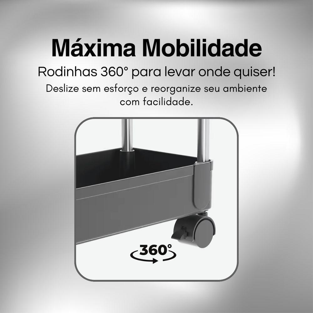 Estante Móvel Compacta 4 Andares Em Plástico Cinza Com Rodas Giratórias - 3