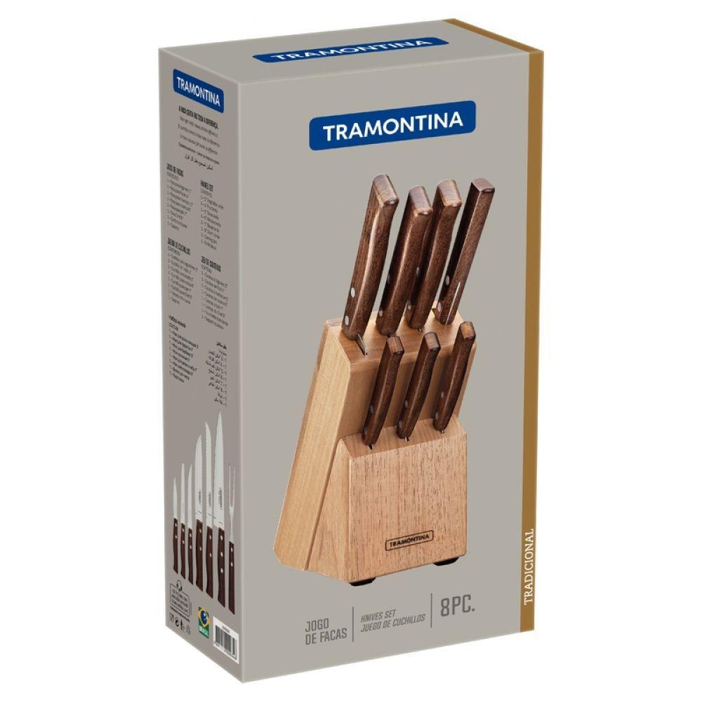 Kit 8 Facas Tradicional Inox/Madeira com Suporte de Madeira - 4