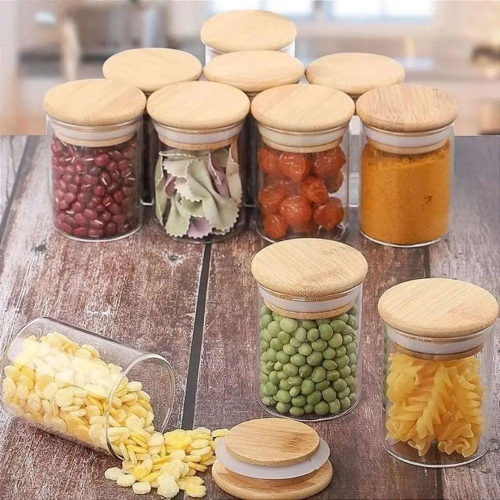 Jogo 2 Potes Hermético Porta Mantimento Vidro Borossilicato Tampa Bambu 90ml - Wolff - 3