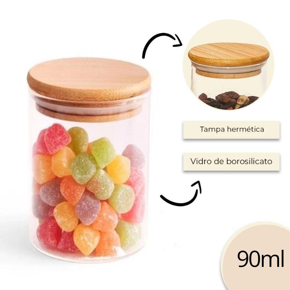 Jogo 2 Potes Hermético Porta Mantimento Vidro Borossilicato Tampa Bambu 90ml - Wolff - 7