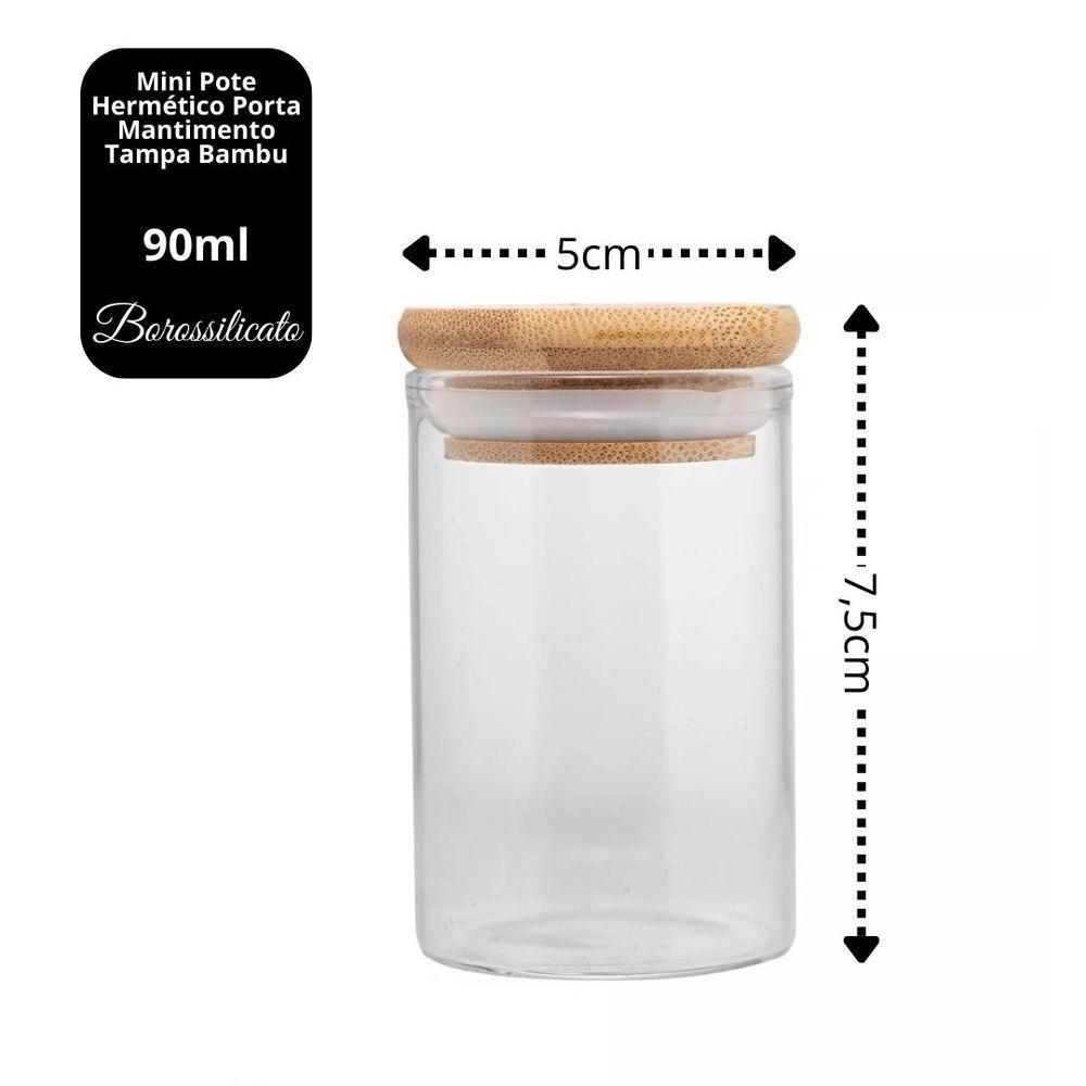 Jogo 2 Potes Hermético Porta Mantimento Vidro Borossilicato Tampa Bambu 90ml - Wolff - 9