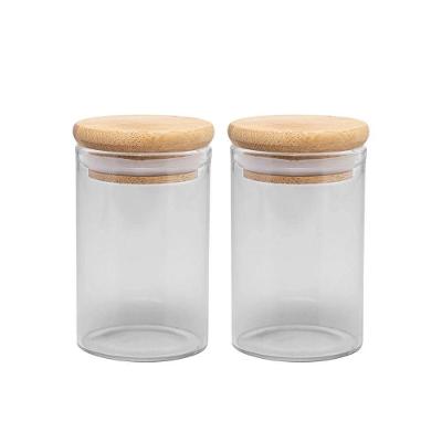 Jogo 2 Potes Hermético Porta Mantimento Vidro Borossilicato Tampa Bambu 90ml - Wolff