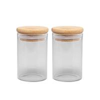 Jogo 2 Potes Hermético Porta Mantimento Vidro Borossilicato Tampa Bambu 90ml - Wolff - 1