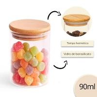 Jogo 2 Potes Hermético Porta Mantimento Vidro Borossilicato Tampa Bambu 90ml - Wolff - 7