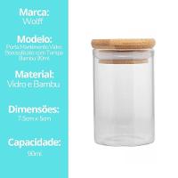 Jogo 2 Potes Hermético Porta Mantimento Vidro Borossilicato Tampa Bambu 90ml - Wolff - 8