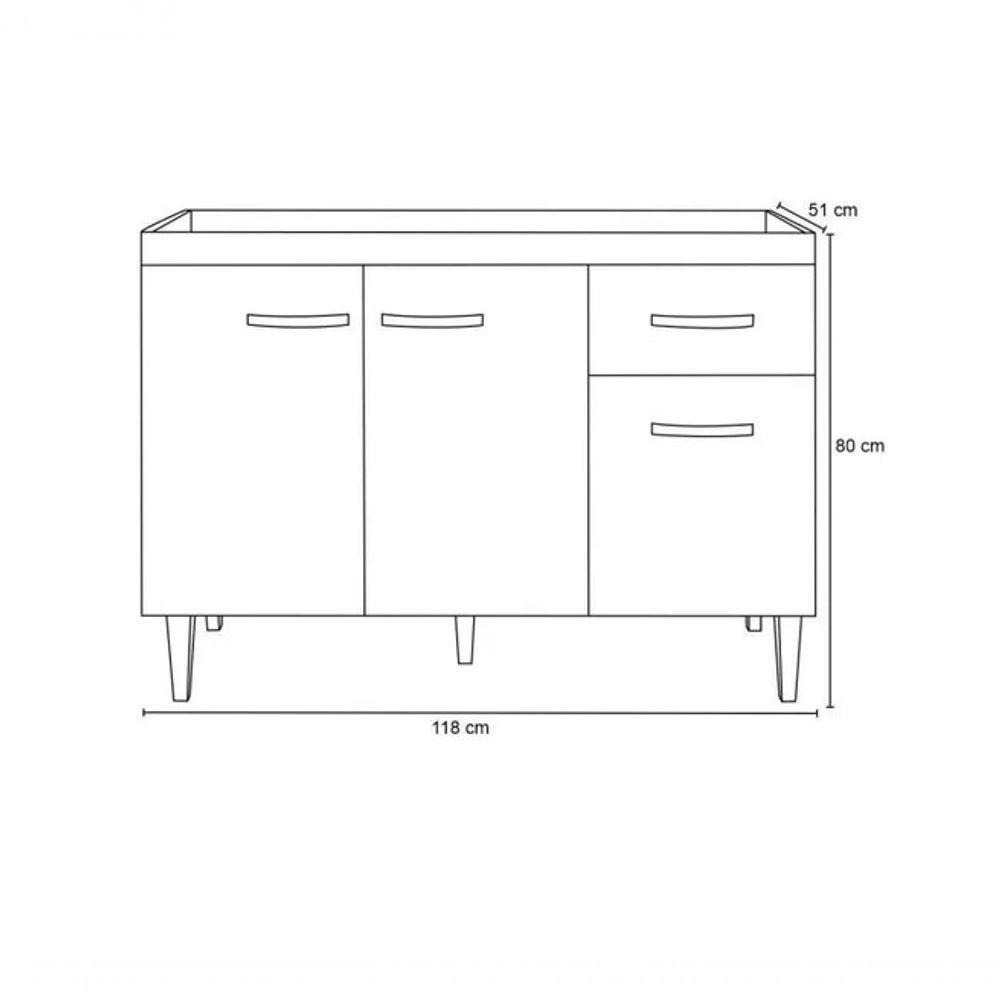 Balcão Gabinete De Pia Gabriela 120cm Amêndoa-branco S-tampo - Ajl Móveis - 4