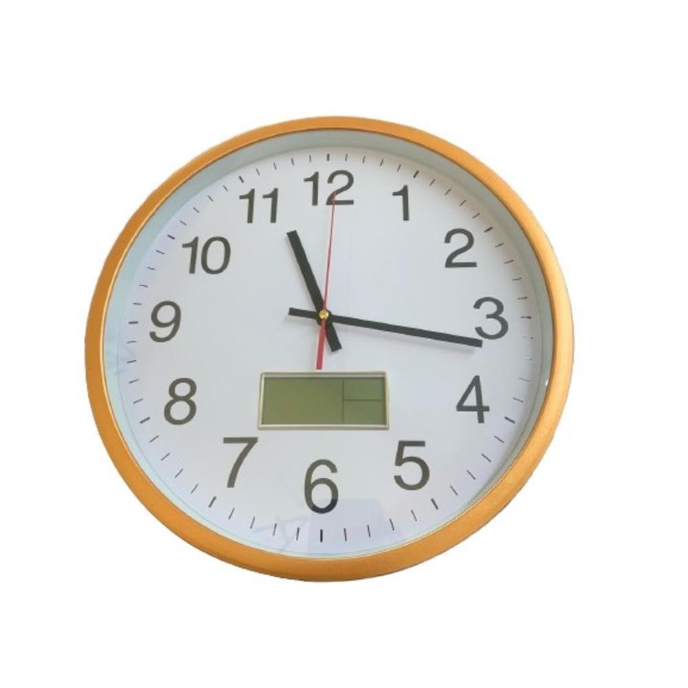 Relogio Parede Completo Calendario Termometro Digital Estilo Aluminio Rose Gold Despertador Escritorio Sala Consultorio - 2