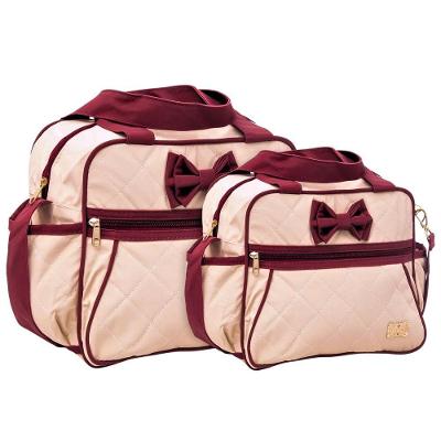 Kit Bolsas Maternidade Passeio Matelassê Baby Bege E Vinho