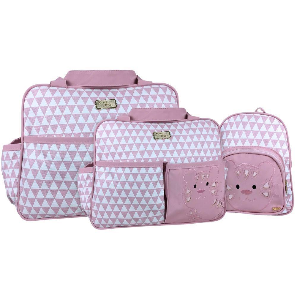 Kit Bolsas E Mochila Maternidade Bebê Tigrinho Rosa - 1
