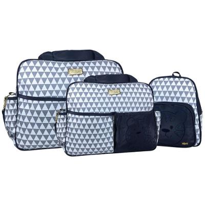 Kit Bolsas E Mochila Maternidade Bebê Tigrinho Cinza E Marinho