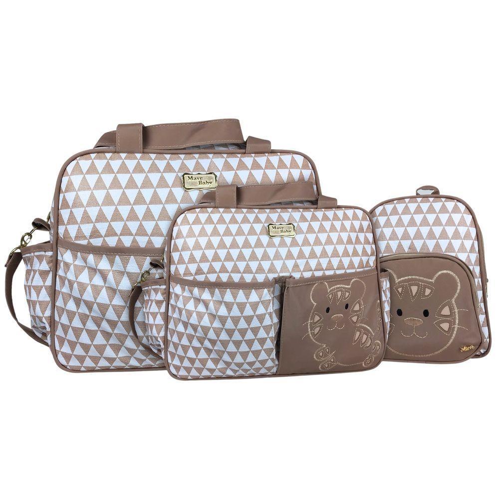 Kit Bolsas E Mochila Maternidade Bebê Tigrinho Bege - 1