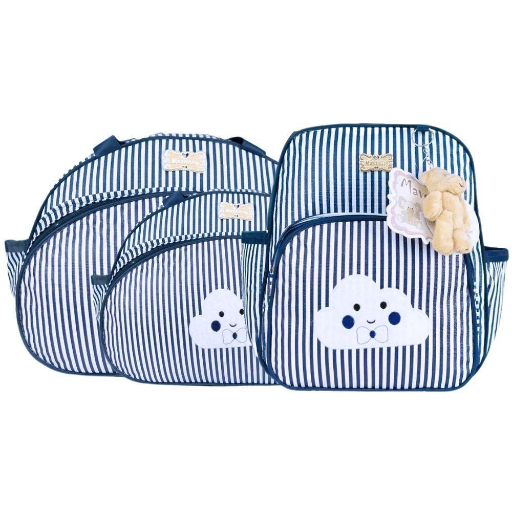 Kit Bolsas E Mochila Maternidade Listrado Baby Classic Azul Marinho - 1