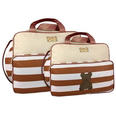 Kit Bolsas Maternidade Listras Ursinho Baby Bege