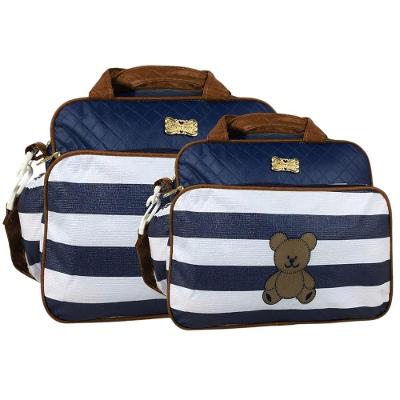 Kit Bolsas Maternidade Listras Ursinho Baby Azul Marinho