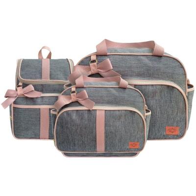 Kit Bolsas E Mochila Maternidade Baby Classic Exclusive Cinza E Rosa