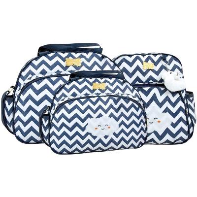 Kit Bolsas Maternidade E Mochila Nuvem Baby Chevron Azul Marinho