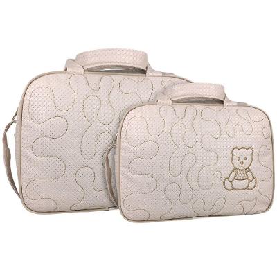 Kit Bolsas Maternidade Ursinho Bordado Baby Bege