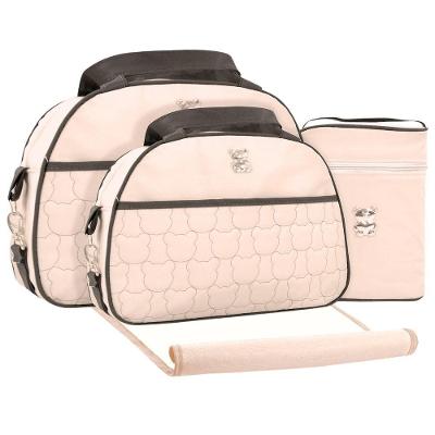 Kit Bolsas Maternidade Urso Bordado Baby Bege