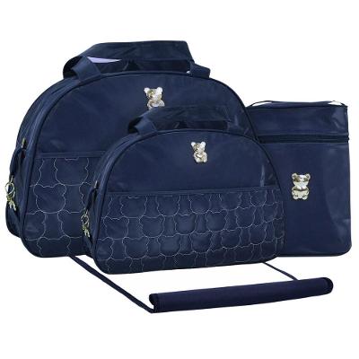 Kit Bolsas Maternidade Urso Bordado Baby Azul Marinho