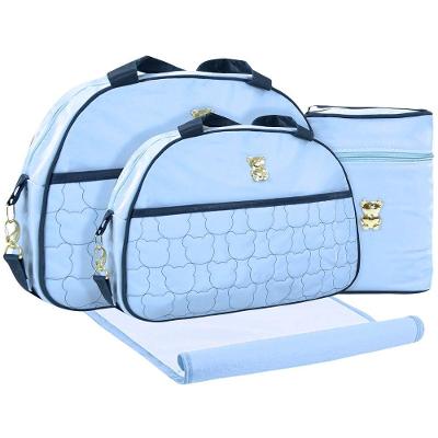 Kit Bolsas Maternidade Urso Bordado Baby Azul Claro