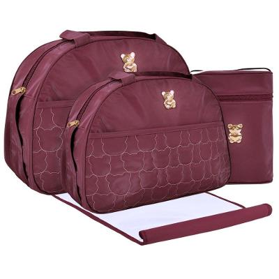 Kit Bolsas Maternidade Urso Bordado Baby Vinho