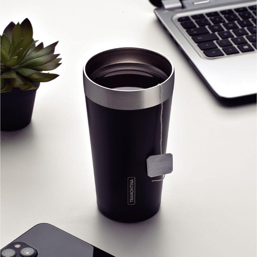 Copo Térmico Tramontina Exata Em Aço Inox Preto Sem Tampa 420 Ml - 4