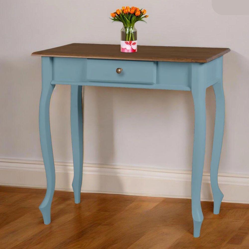 Aparador De Sala Rústico Madeira 1 Gavetas Pés Luiz Xv - Azul Céu Laca Com Tampo Imbuia Glazer - 2