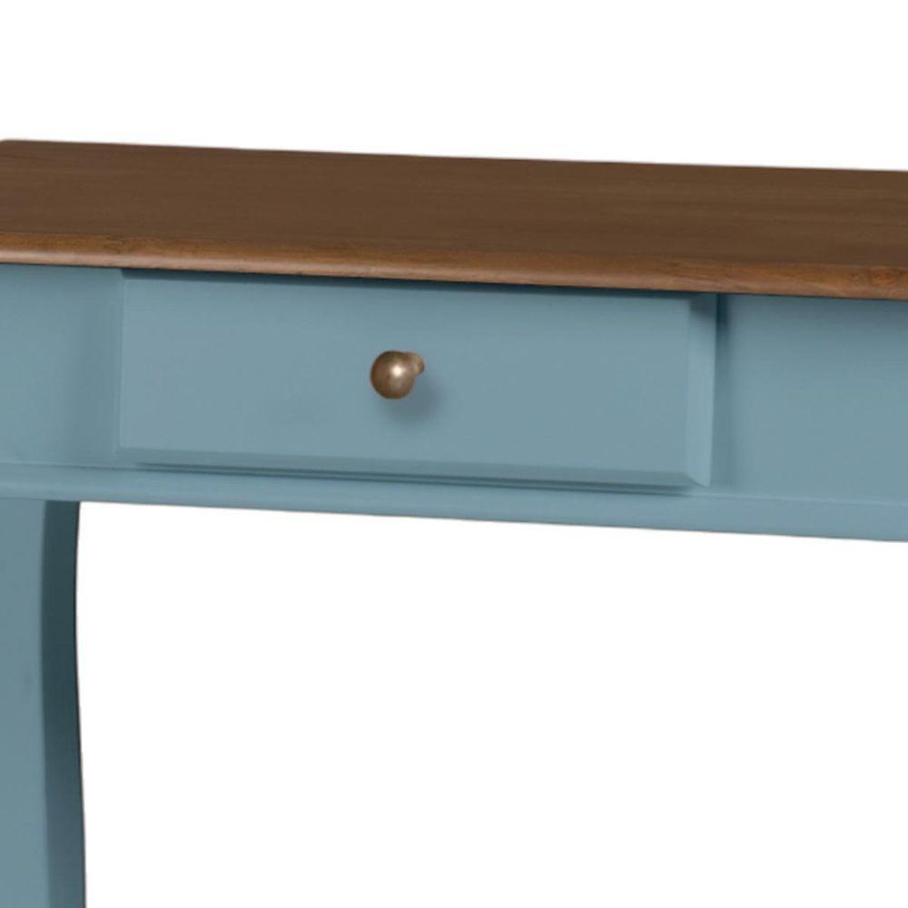 Aparador De Sala Rústico Madeira 1 Gavetas Pés Luiz Xv - Azul Céu Laca Com Tampo Imbuia Glazer - 4