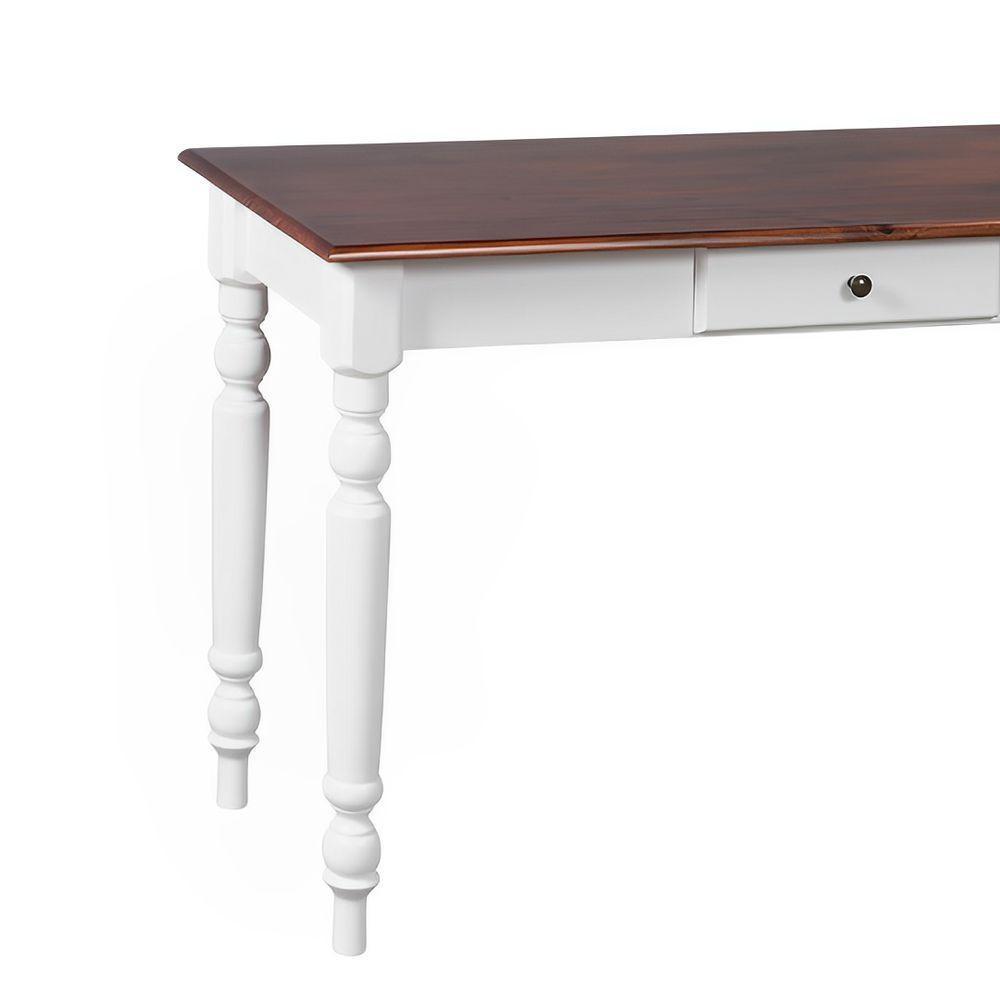 Aparador De Sala Ou Escrivaninha Rústico Madeira 1 Gavetas Com Pés Torneados Branco Laca Com Tampo Castanho Envelhecido - 3