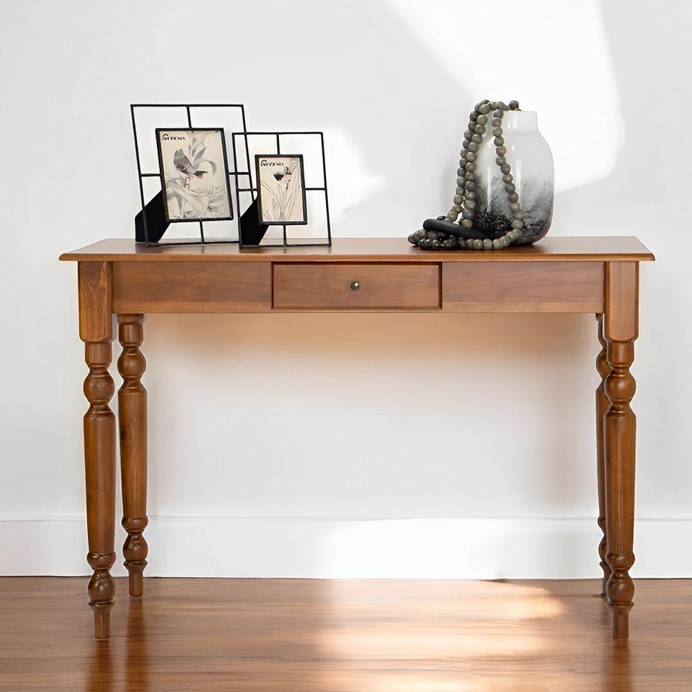 Aparador De Sala Ou Escrivaninha Rústico Madeira 1 Gavetas Com Pés Torneados - Imbuia Glazer - 2