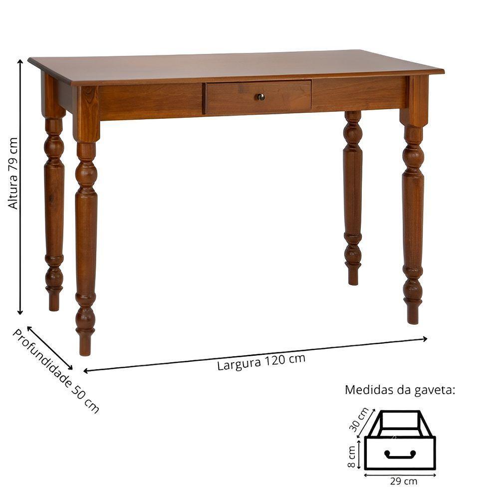 Aparador De Sala Ou Escrivaninha Rústico Madeira 1 Gavetas Com Pés Torneados - Imbuia Glazer - 5