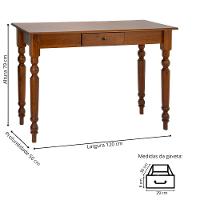 Aparador De Sala Ou Escrivaninha Rústico Madeira 1 Gavetas Com Pés Torneados - Imbuia Glazer - 5