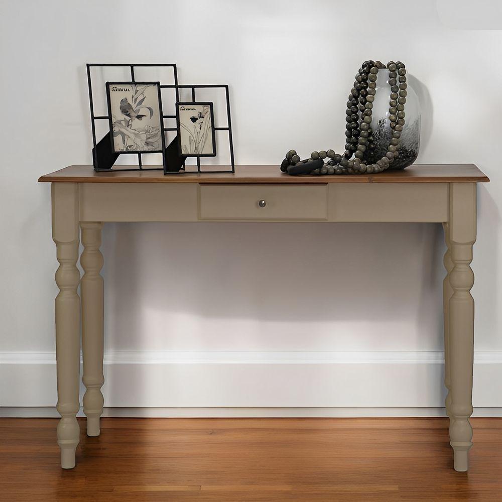 Aparador De Sala Ou Escrivaninha Rústico Madeira 1 Gavetas Com Pés Torneados - Amêndoa Com Tampo E Base Imbuia Glazer - 2