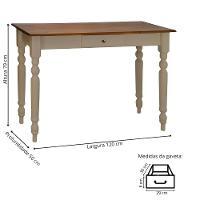 Aparador De Sala Ou Escrivaninha Rústico Madeira 1 Gavetas Com Pés Torneados - Amêndoa Com Tampo E Base Imbuia Glazer - 5