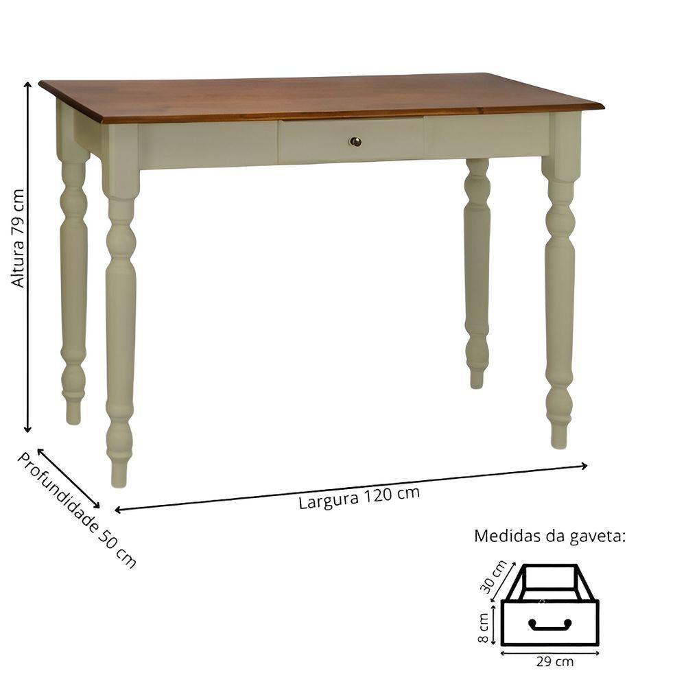 Aparador De Sala Ou Escrivaninha Rústico Madeira 1 Gavetas Com Pés Torneados - Verde Chá Laca Com Tampo Imbuia Glazer - 5