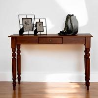 Aparador De Sala Ou Escrivaninha Rústico Madeira 1 Gavetas Com Pés Torneados - Castanho Envelhecido - 2