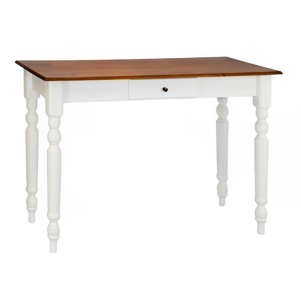 Aparador De Sala Ou Escrivaninha Rústico Madeira 1 Gavetas Com Pés Torneados - Branco Laca Com Tampo Imbuia Glazer - 1