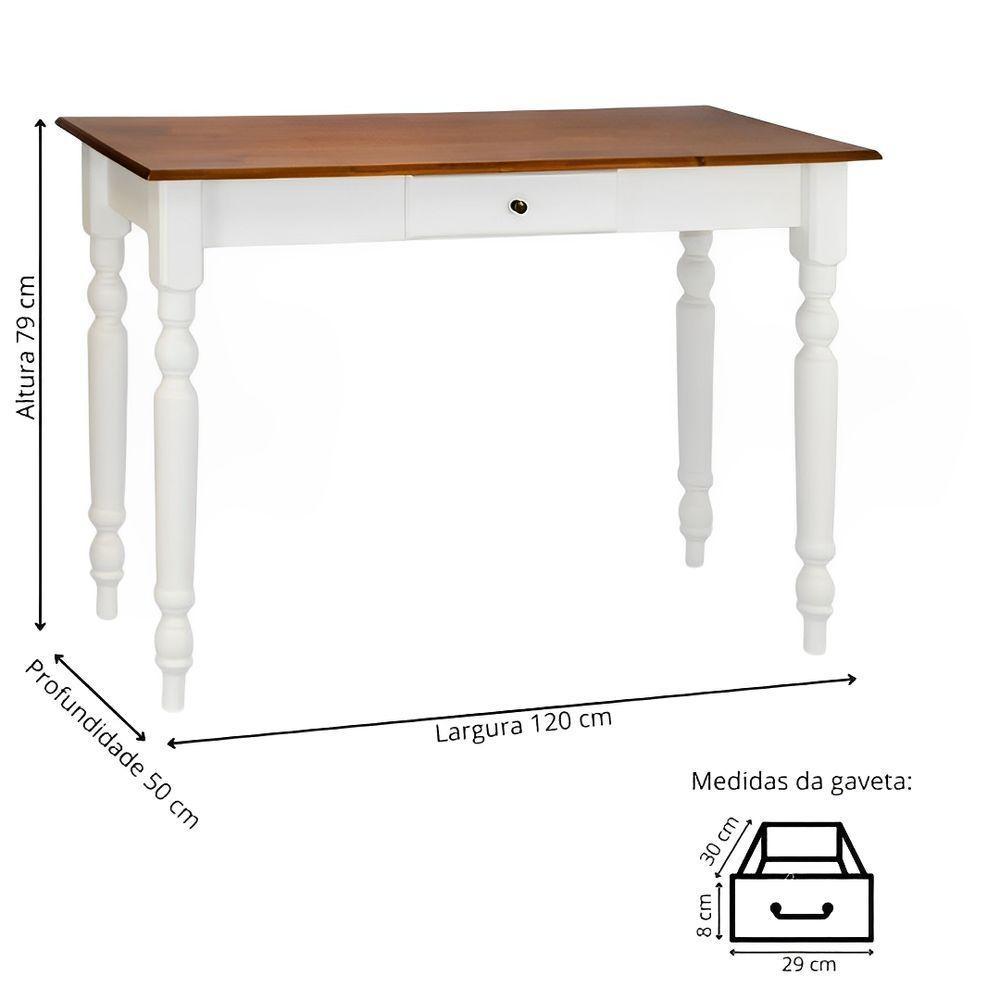 Aparador De Sala Ou Escrivaninha Rústico Madeira 1 Gavetas Com Pés Torneados - Branco Laca Com Tampo Imbuia Glazer - 5