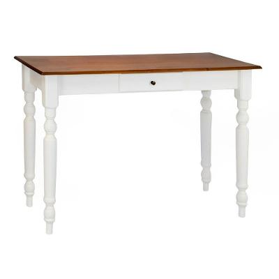 Aparador De Sala Ou Escrivaninha Rústico Madeira 1 Gavetas Com Pés Torneados - Branco Laca Com Tampo Imbuia Glazer