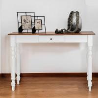 Aparador De Sala Ou Escrivaninha Rústico Madeira 1 Gavetas Com Pés Torneados - Branco Laca Com Tampo Imbuia Glazer - 2