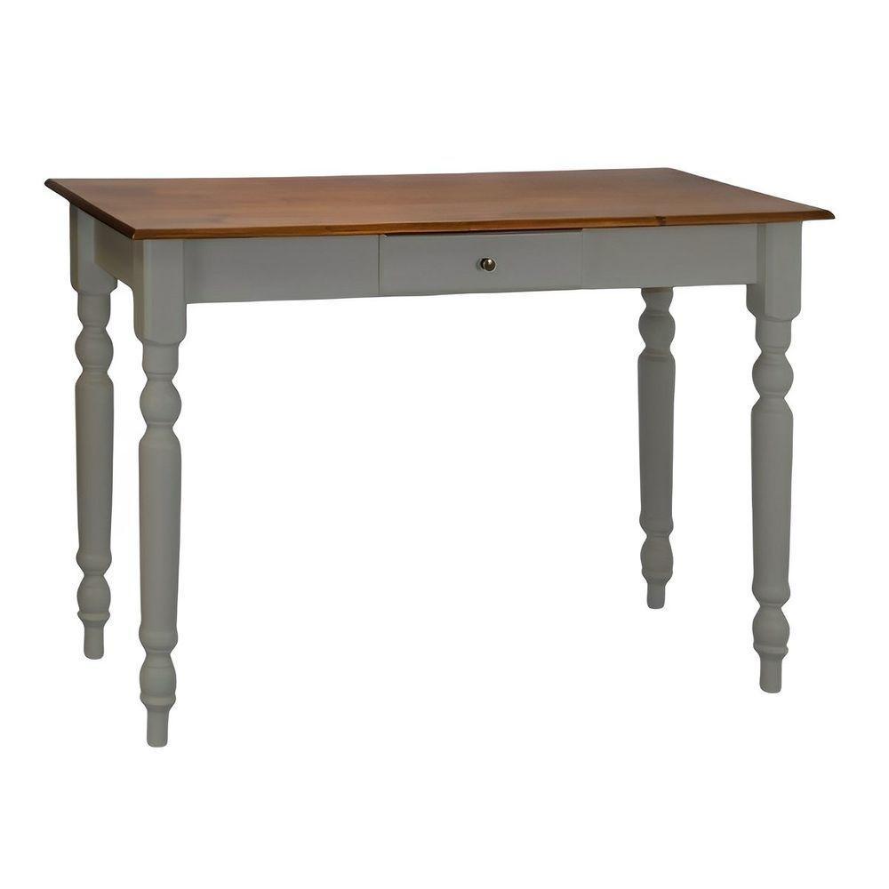 Aparador De Sala Ou Escrivaninha Rústico Madeira 1 Gavetas Com Pés Torneados - Cinza Laca Com Tampo Imbuia Glazer - 1