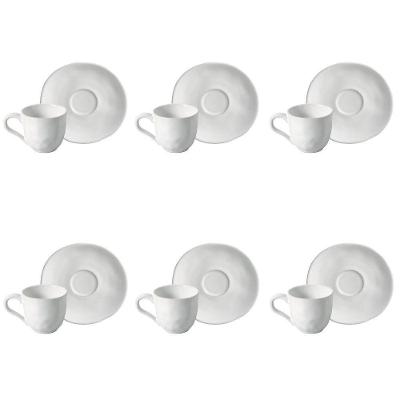 Conjunto de Xícara de Cafezinho com Pires 6 Peças Orgânico New White Stoneware Branco Porto Brasil