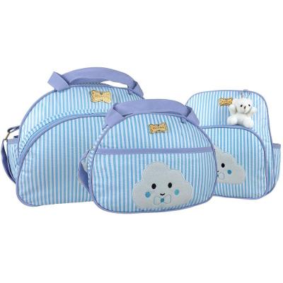 Kit Bolsas E Mochila Maternidade Listrado Baby Classic Azul Claro