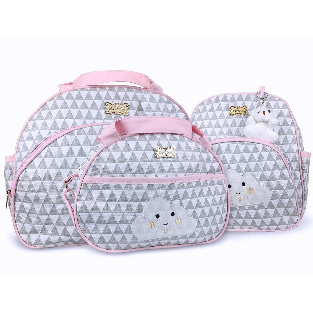Kit Bolsas E Mochila Maternidade Prisma Baby Cinza E Rosa - 1