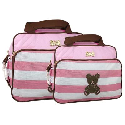Kit Bolsas Maternidade Listras Ursinho Baby Rosa