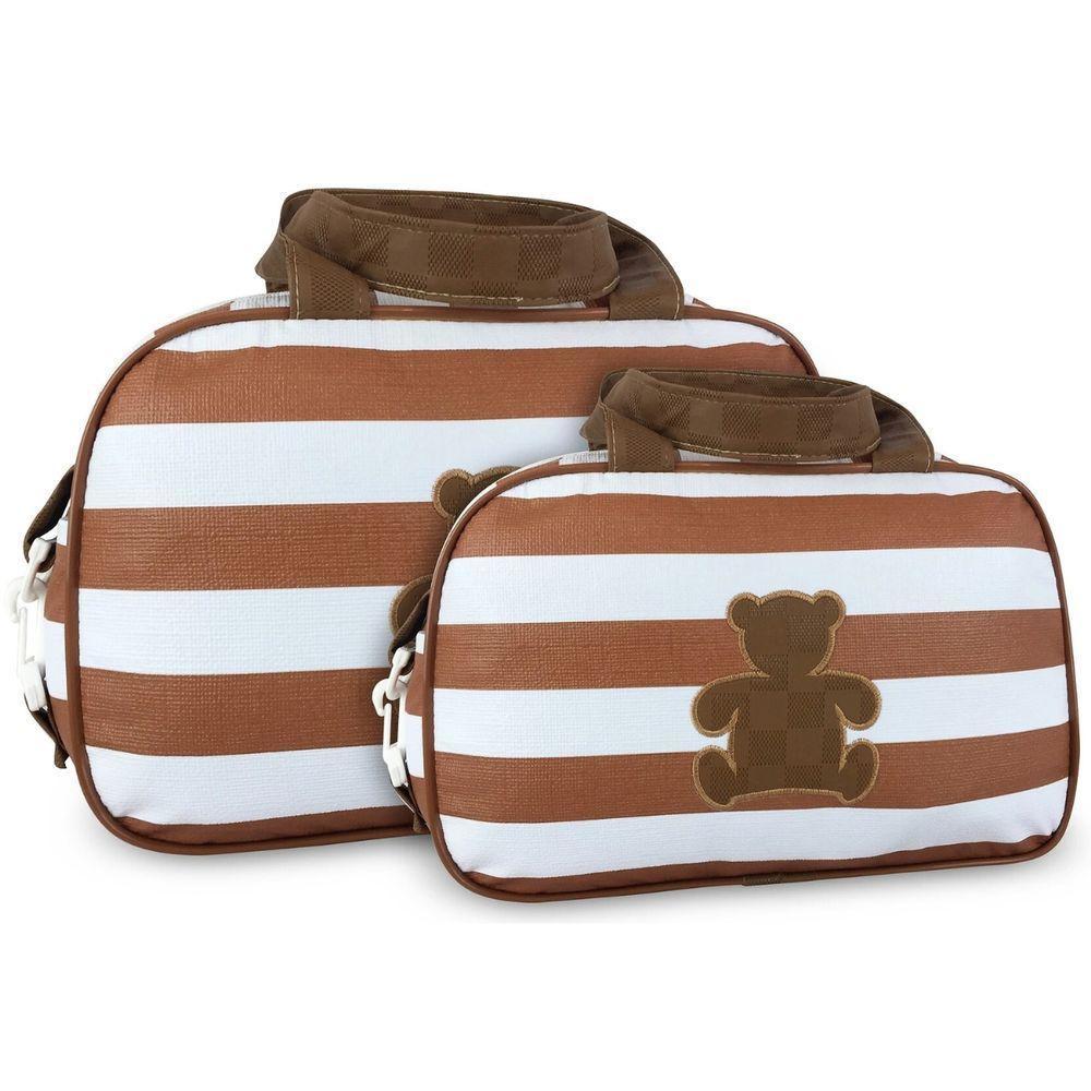 Kit Bolsas Maternidade Listras Ursinho Baby Marrom - 1
